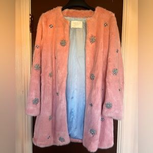Zara pink bejeweled faux fur coat